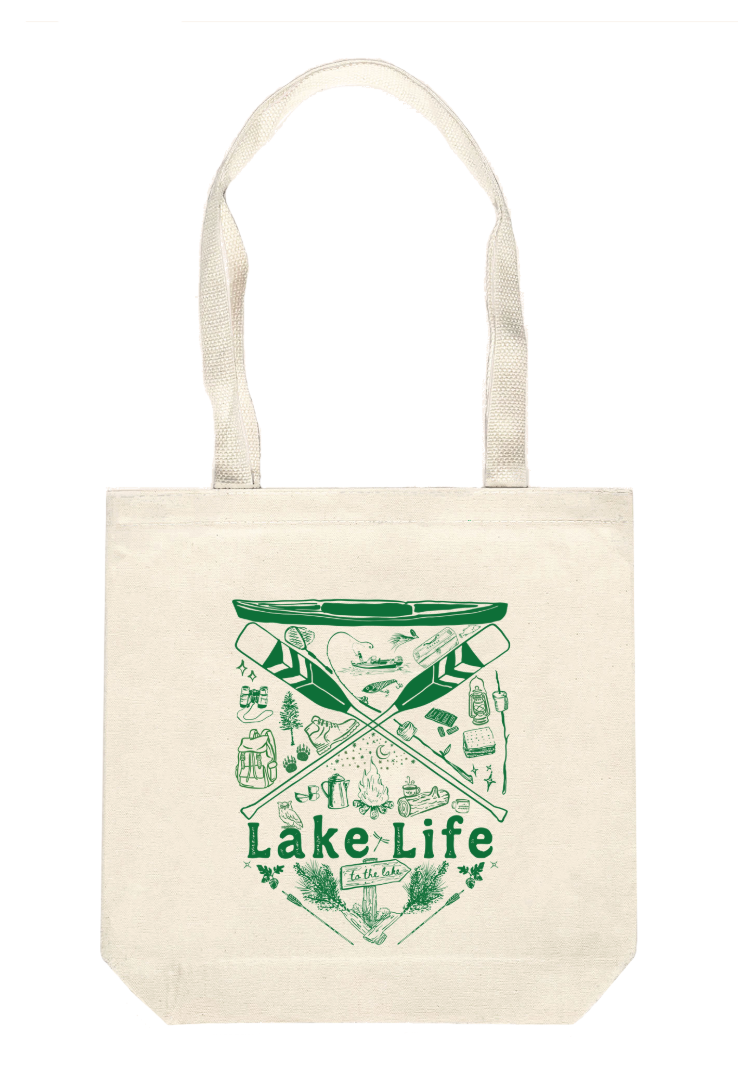 Lake Life Pennant - Square Cotton Canvas Tote Bag
