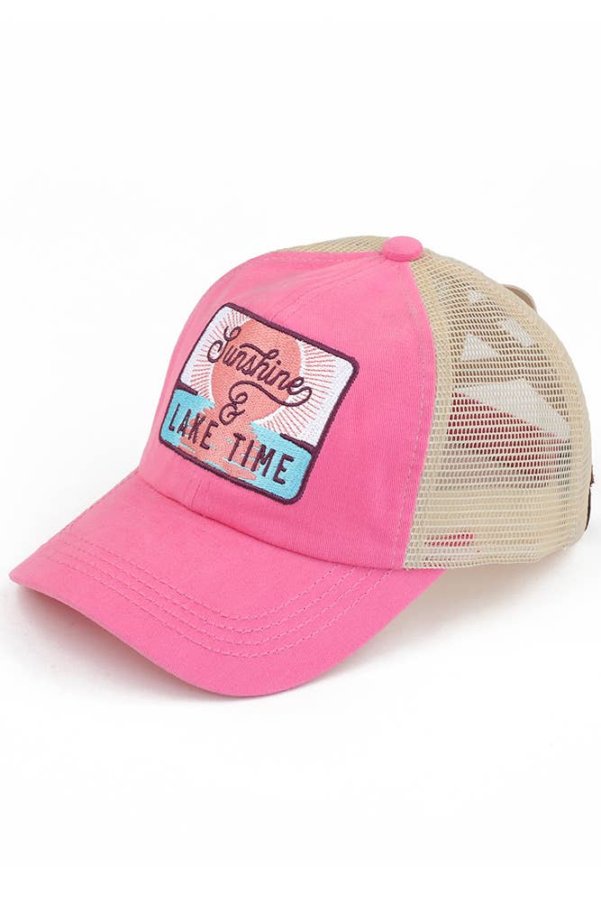 SUNSHINE & LAKE TIME Patch Pony Cap: Pink